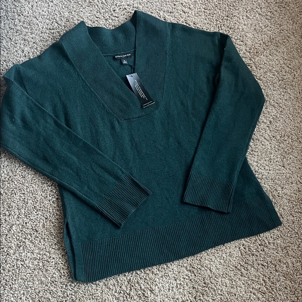 Banana Republic V-Neck Sweater in Deep Green